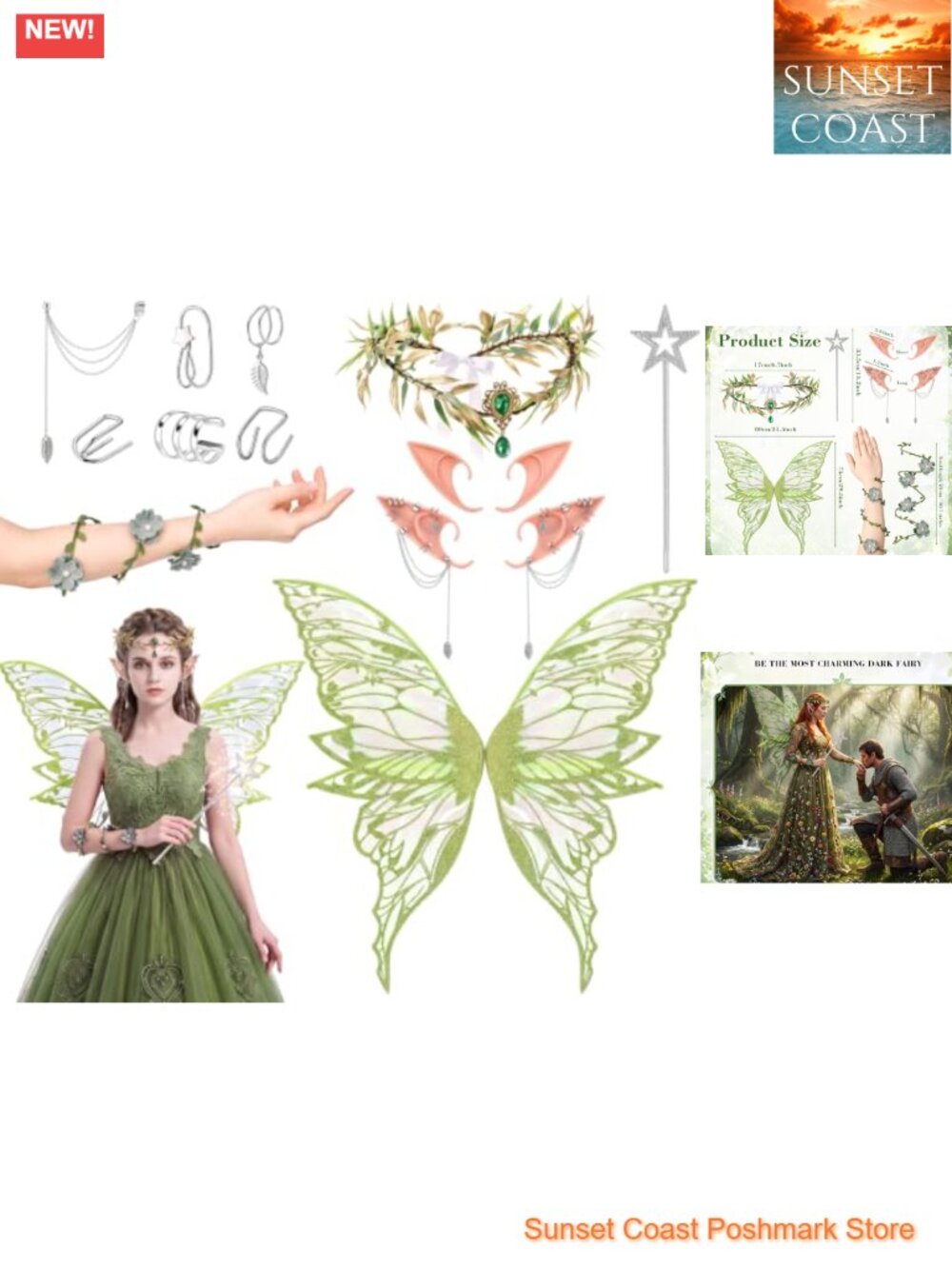 Fairy Wings Costume Set Adults Women Woodland Cosplay 8 Pc